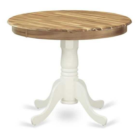 Pemberly Row Antique Round Acacia Wood Dining Table in Oak/White