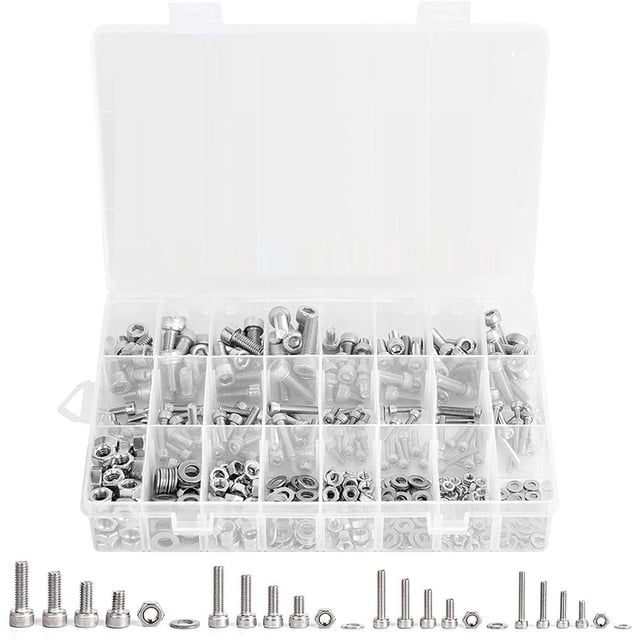 Juego De Tornillos, Tuercas Y Arandelas M3/M4/M5/M6 De 520 Uds., Juego De Enchufes Hexagonales De Acero Inoxidable, A Prueba De Herrumbre Con Llaves Y Caja De Plástico Transparente Yuarrent TO001751-00