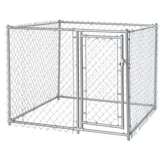 Open Box Lucky Dog Single-Door Chain Link Heavy Duty Outdoor Kennel, Silver, 5'L x 5'W x 4'H