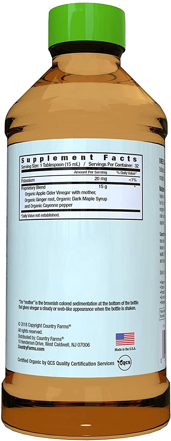 Country Farms Apple Cider Vinegar, Organic With Ginger, Cayenne & Maple 16 oz (Pack of 3)