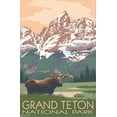 thumbnail image 2 of Lantern Press - Grand Teton National Park, Wyoming, Moose & Mountains Canvas Wall Poster, 22.375" x 34", 2 of 4