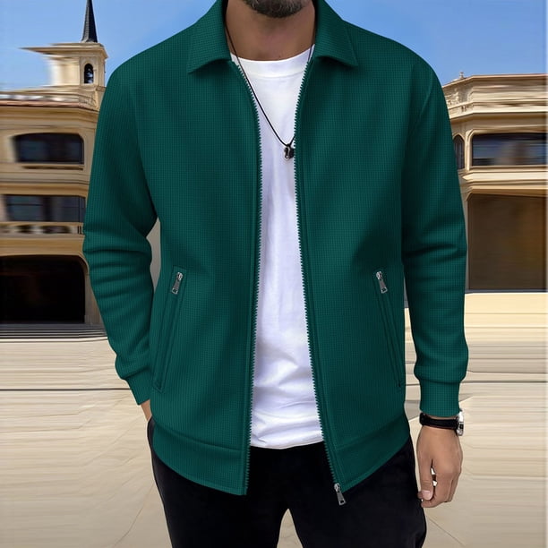 Blusa y camisa de manga larga con cuello vuelto para hombre, color liso, informal, a la moda, de manga larga, con bolsillos, para trabajo, de poliéster