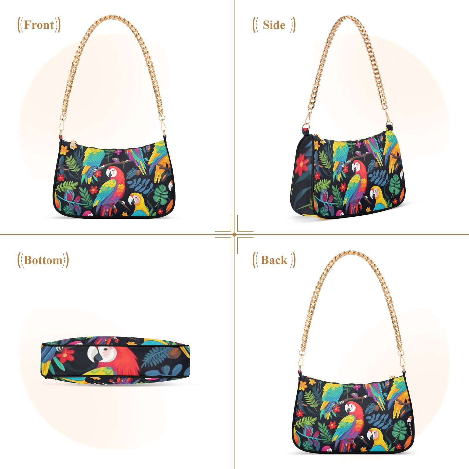 Birds Parrots Leaves FlowersWomen Small Shoulder Bag Crossbody Tote Hobo Bags Purse Clutch Handbags with Chain Strap for Women