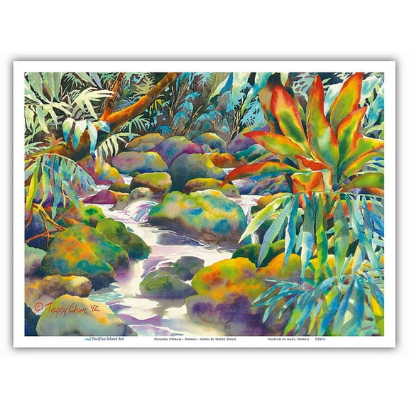 Nuʻuanu Stream - Honolulu Oahu Hawaii - From an Original Hawaii Watercolor Painting by Peggy Chun - Master Art Print (Unframed) 9in x 12in