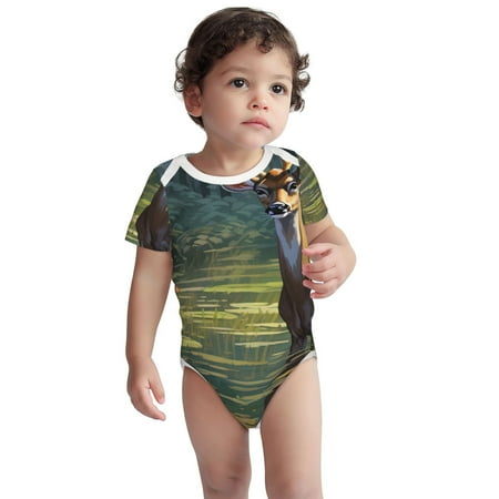

Kdxio Peaceful Deer Lily Pond Pattern Unisex Baby Cotton Short Sleeve Bodysuits-2 Years
