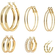 POFO 6 Pairs Gold Hoop Earrings Set For Women Fashion Lightweight Chunky Pearl Earrings Multipack Twisted Statement Earring Small Big Hoops Earrings Set For Women Jewelry Gifts[H751]