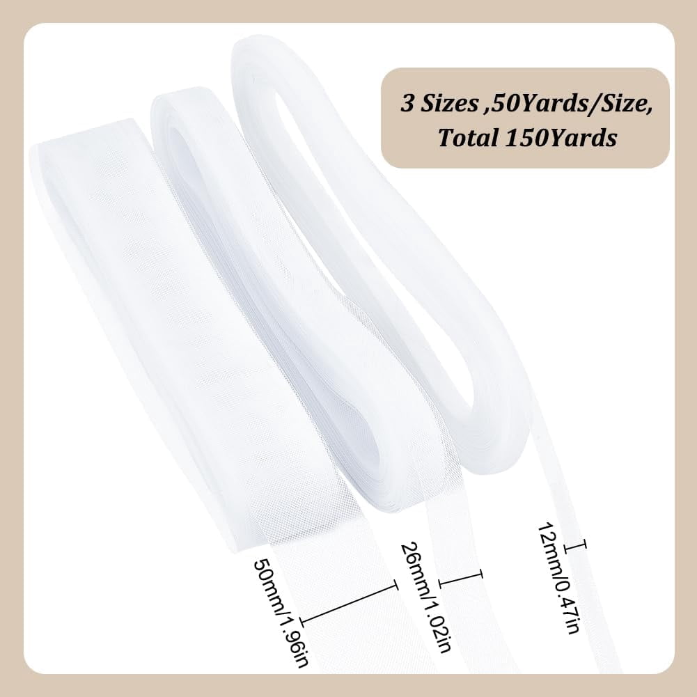 3 Rolls 3 Styles Polyester Gauze Ribbon Clothes Accessories Black 1/2~2 inch(12~50mm) 1 roll/style
