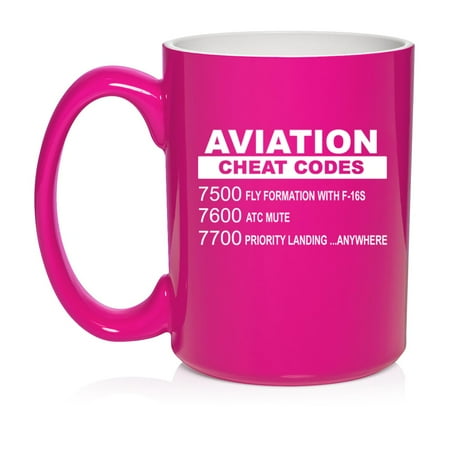 

Aviation Cheat Codes Pilot Ceramic Coffee Mug Tea Cup Gift for Her Him Friend Coworker Wife Husband (15oz Hot Pink)