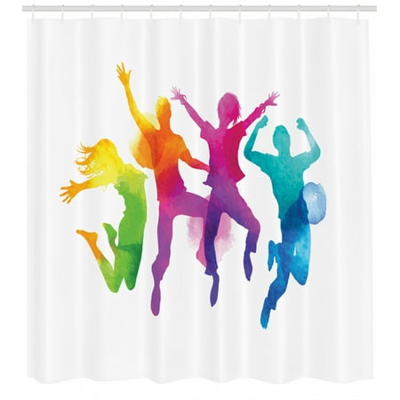 Youth Shower Curtain Watercolor Group Of Friends Jumping Human
