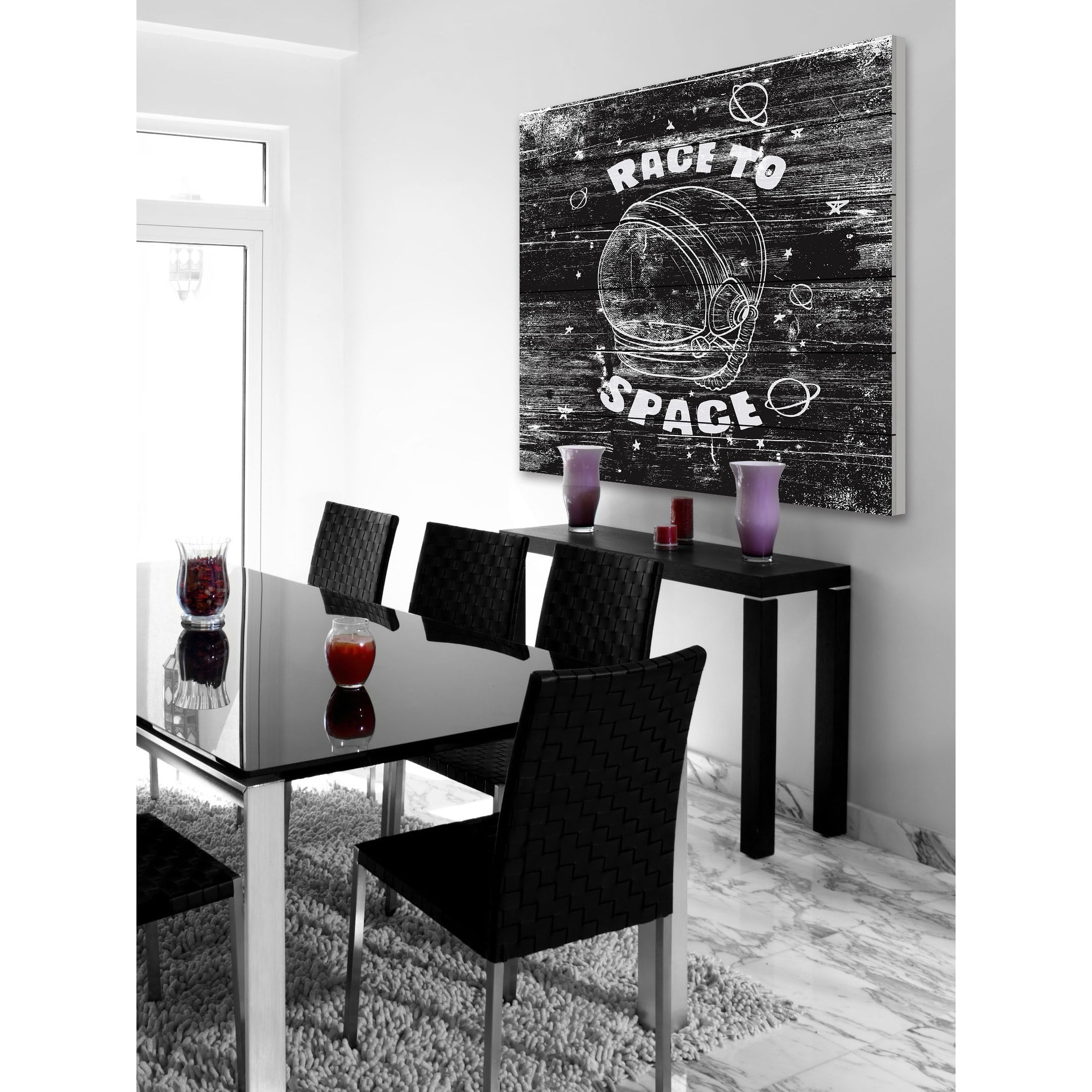 Race to Space Painting Print on White Wood