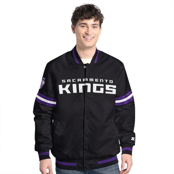 Men's Starter Black/Purple Sacramento Kings Scout Full Snap Varsity Jacket