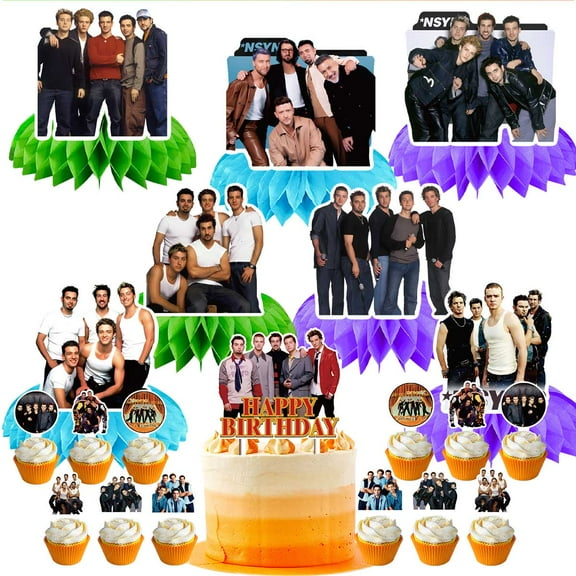 NSYNC Party Decorations Centerpieces Cake Toppers Supplies for Birthday Photo Props Honeycomb Table Toppers