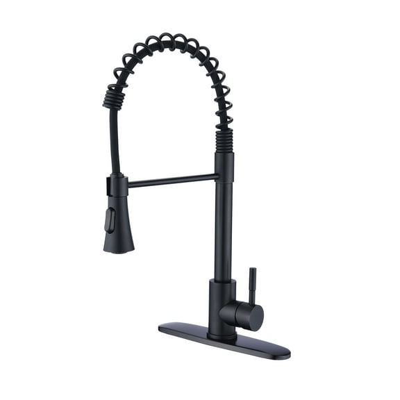 Izzovium Commercial Kitchen Sink Faucet with Deck Plate, 360° Swivel Pull Down Sprayer, Matte Black Stainless Steel, 18.89" Height, 1.8GPM Flow Rate, Scratch & Rust Resistant