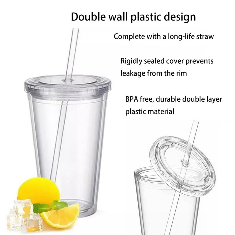 TWSOUL 500ML/650ML Insulated Double Wall Plastic Tumbler Cup with Lid,Reusable  Summer Cold Drink Iced Coffee Cups With Lids And Straws For Adults Kids 