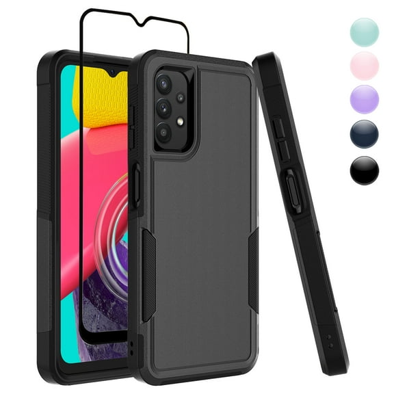 Njjex Back Cover Cell Phone Case with Tempered Glass Screen Protector for Samsung Galaxy A14 5G, Black