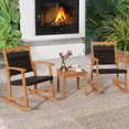 thumbnail image 4 of Costway 3PCS Patio Rattan Rocking Chair Bistro Set Acacia Wood Frame Armrest, 4 of 9