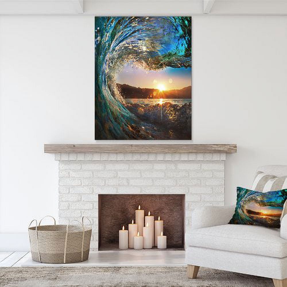 Designart 'Colored Ocean Waves Falling Down ' Modern Seashore Metal Wall Art