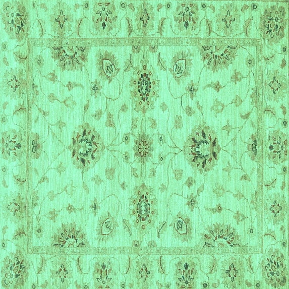 Ahgly Company Machine Washable Indoor Square Oriental Turquoise Blue Traditional Area Rugs, 4' Square