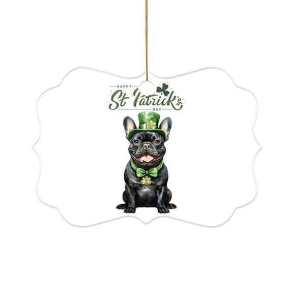 Happy St. Patrick’s Day French Bulldog with Green Hat Shamrocks Rainbow Acrylic Benelux Ornament Dog Lover Gifts Home Tree Decor - 03007