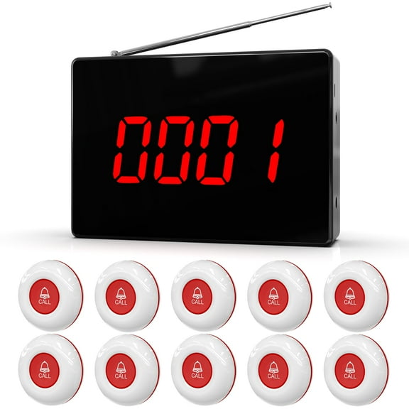 CallToU Wireless Waterproof Medical Alert Device Set with 10 Call Buttons & 1 Display Receiver