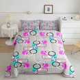 thumbnail image 2 of Castle Fairy Geometric Circular Overlay Queen Comforter Set 3 Pieces,Abstract Rounded Frame Comforter Sets Queen,Magenta Aqua Gray,Reversible,1 Comforter and 2 Pillowcases, 2 of 6