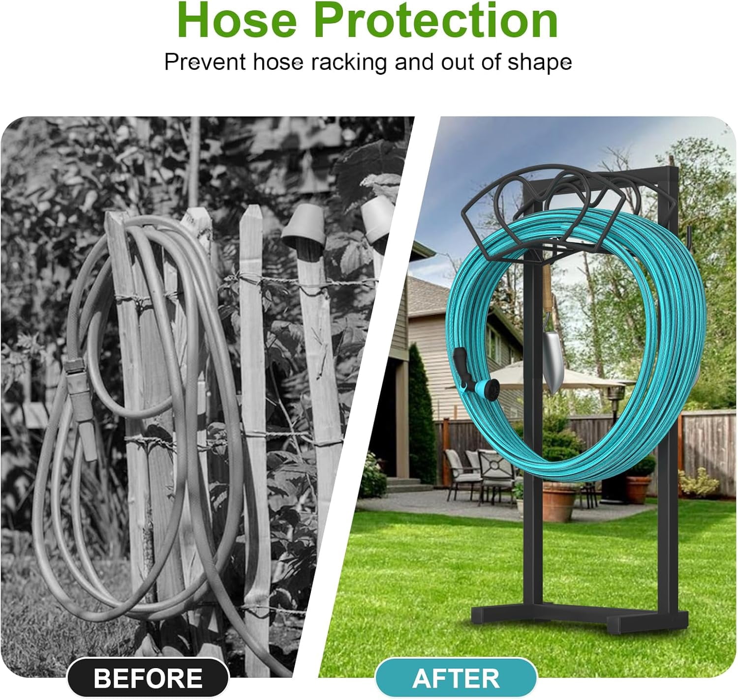 Garden Hose Holder, Water Hose Reel Rack with 4 Spikes Heavy Duty Detachable Reel Stand Freestanding Hose Hanger, Garden Water Reel Rack for Outside Yard Lawn