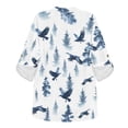 thumbnail image 4 of FKELYI Faux Linen Shirts for Women Summer Blouse V-Neck 3/4 Sleeve Casual Top Eagle Forest Ink Painting Print Soft Loose Fit Business Casual Outfits for Ladies, M, 4 of 5