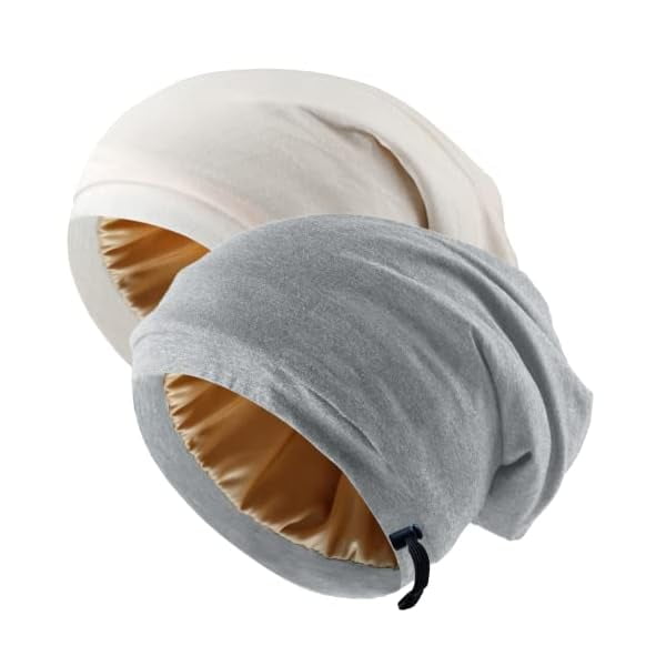 wonima11 2 Pcs Adjustable Silk Satin Bonnets for Women & Men, Sleep Cap, Silk Lined, Slouchy, Curly Hair Head Scarf, Night Caps
