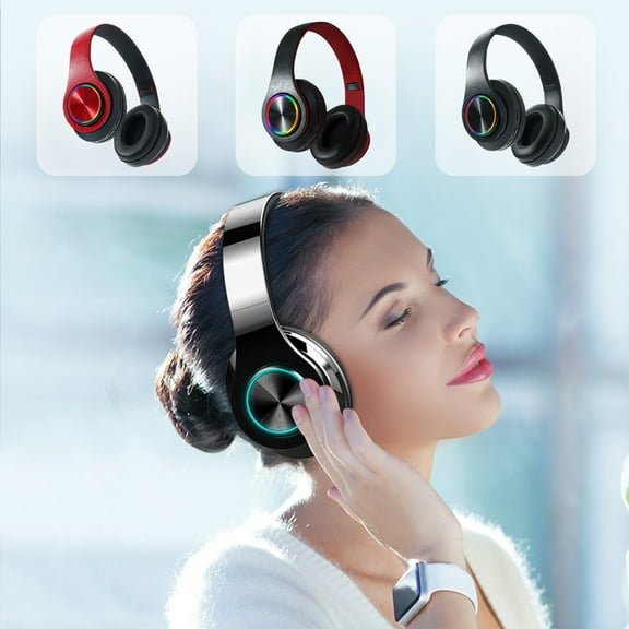 RFUGUG Wireless LED Bluetooth Over-Ear Headphones - Glowing 7-Color Breathing Lights, Card Slot, Foldable Design, and Deep Bass for Vibrant Audio Enjoyment on the Go