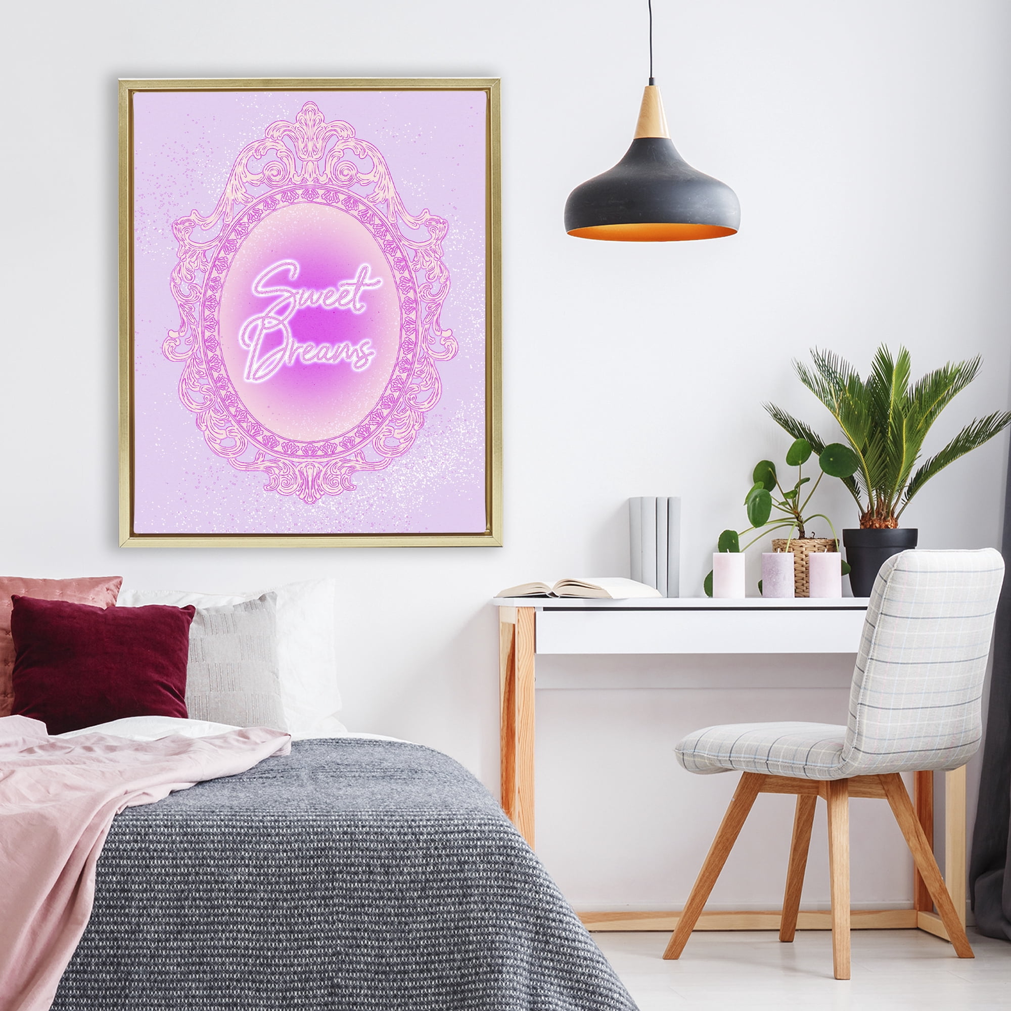 Stupell Industries Sweet Dreams Ornate Mirror Gold Framed Floater Canvas Wall Art, design by Ziwei Li