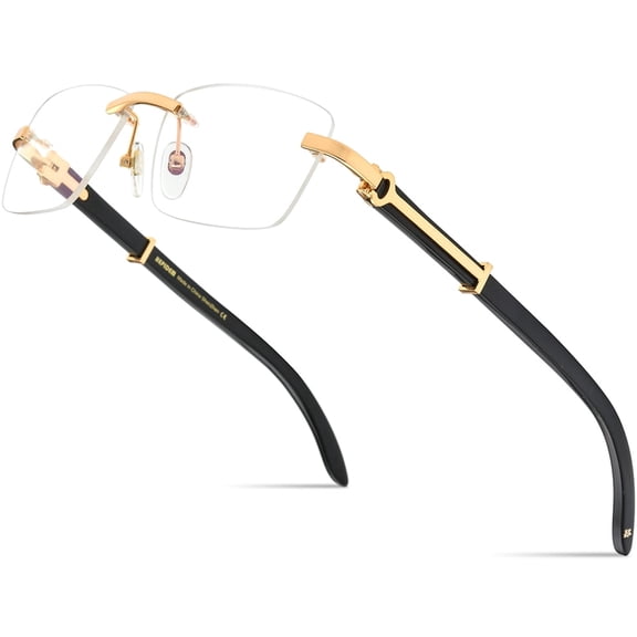 HEPIDEM 100% Really Buffalo Horn Handmade Eyeglasses Frame ,Square Rimless Buffs Glasses (50251 Black)