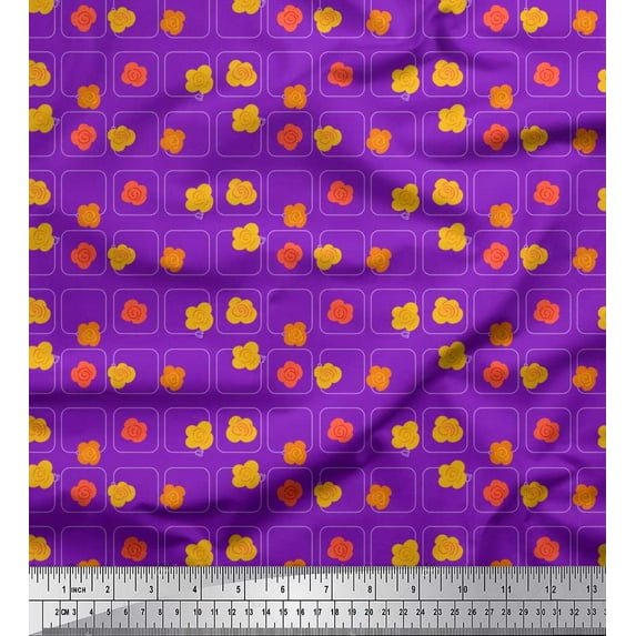 Soimoi Poly Georgette Fabric Square & Floral Artistic Printed Craft Fabric by the Yard 52 Inch Wide