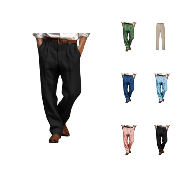 Cotton Linen Pants for Men 2025 Solid Color Comfortable Straight Leg Breathable Casual Vacation Beach Pants Trousers