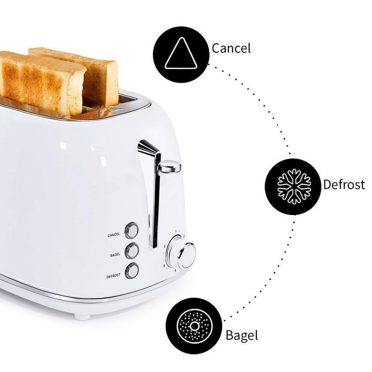 Keenstone White Toaster, Retro 2 Slice Stainless Steel Toaster with Cancel,  Defrost Fuction for Bread, Bagel, Wide Slots Revolution Toasters, Kitchen  Appliances, Apartment Essentials Must Haves 