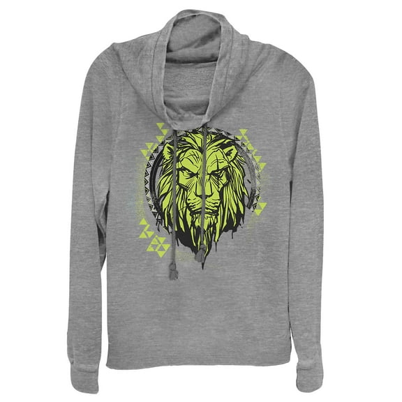 Junior's Lion King Geometric Scar Emblem  Cowl Neck Sweatshirt Gray Heather Small