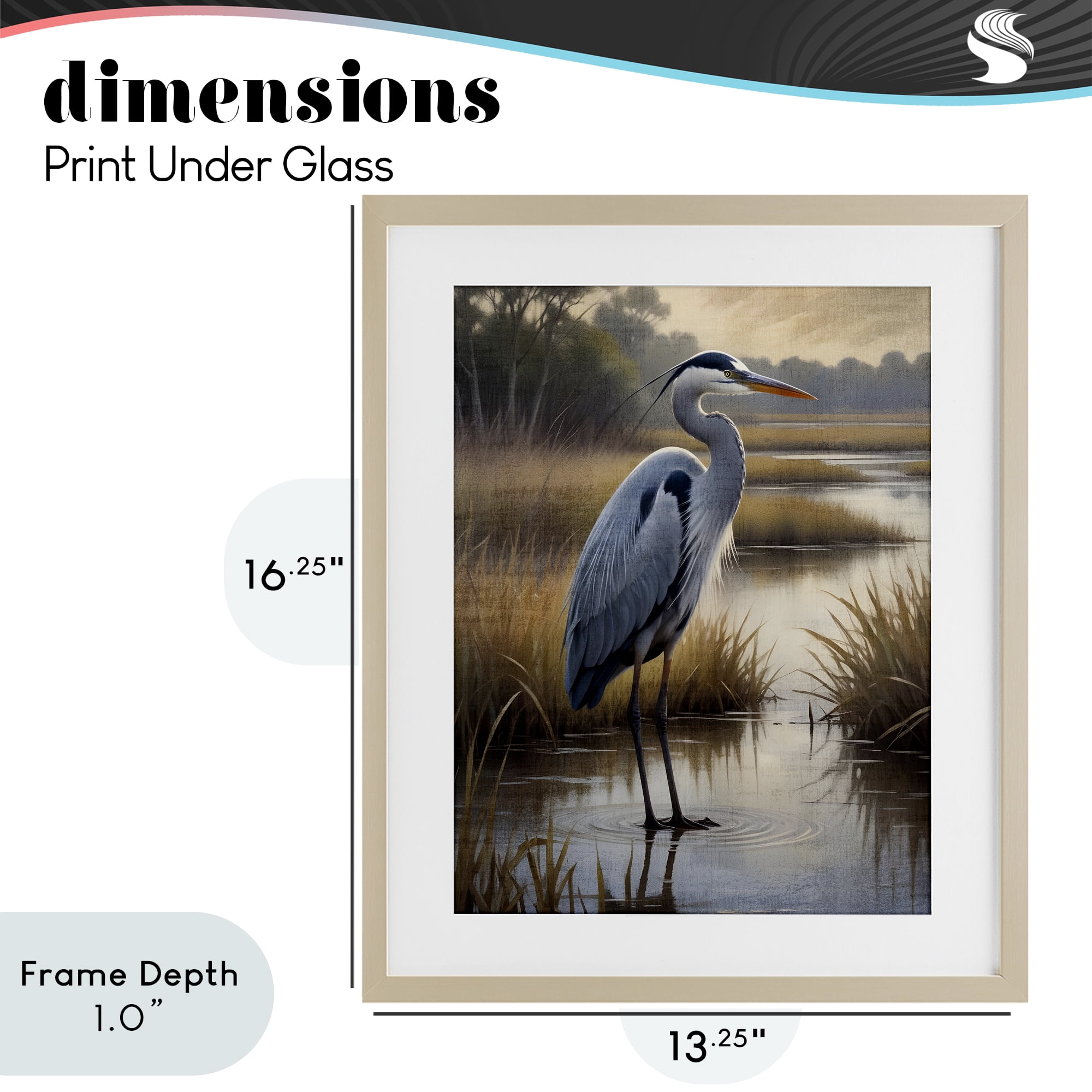 Stupell Industries Heron in Serene Marshlands Birch Framed Print Under Glass, design by Susan Arnot