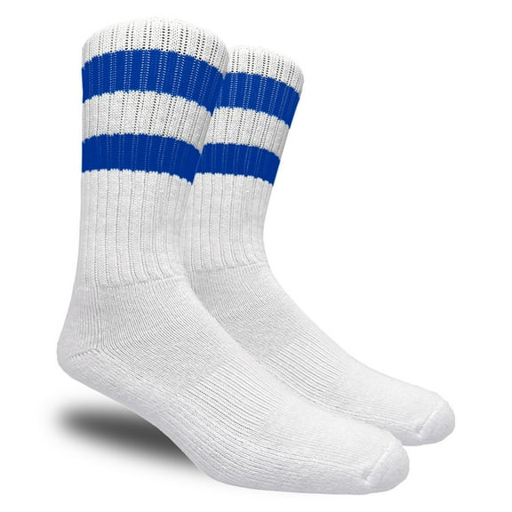 Couver Running Unisex Cushioned Sole Arch Support Athletic Crew Socks (White / Blue Stripes, 9 - 11)