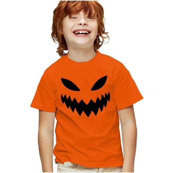 Popfunk Halloween Jack-O-Lantern Costume Kids T Shirt for Youth Boys and Girls, Orange, X-Small