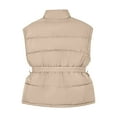 thumbnail image 7 of Women Oversized Puffer Vests Sleeveless Stand Collar Zipper Puffy Jackets with Belt Padded Gilet Outerwear Khaki, M, 7 of 7
