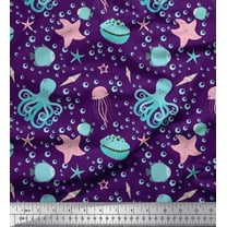 Soimoi Purple Cotton Duck Fabric Jellyfish & Octopus Ocean Fabric Prints By Yard 44 Inch Wide
