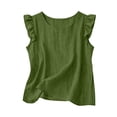 thumbnail image 2 of LIZUOJUN Tank Tops for Women Women's Summer Flutter Sleeve Tank Top Cotton Linen Blend Solid Color Casual Vest Tops for Vacation Daily Wear,Green,3XL, 2 of 6