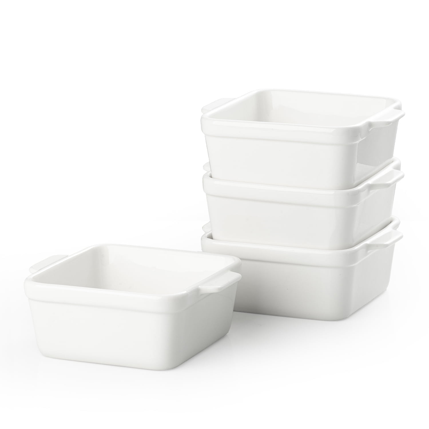 4.8 Inch Small Baking Dish, 16 Oz Small Casserole Dishes for Oven, Ceramic Square Baking Ramekins with Handles for Lasagna, Meal Prep, Set of 4