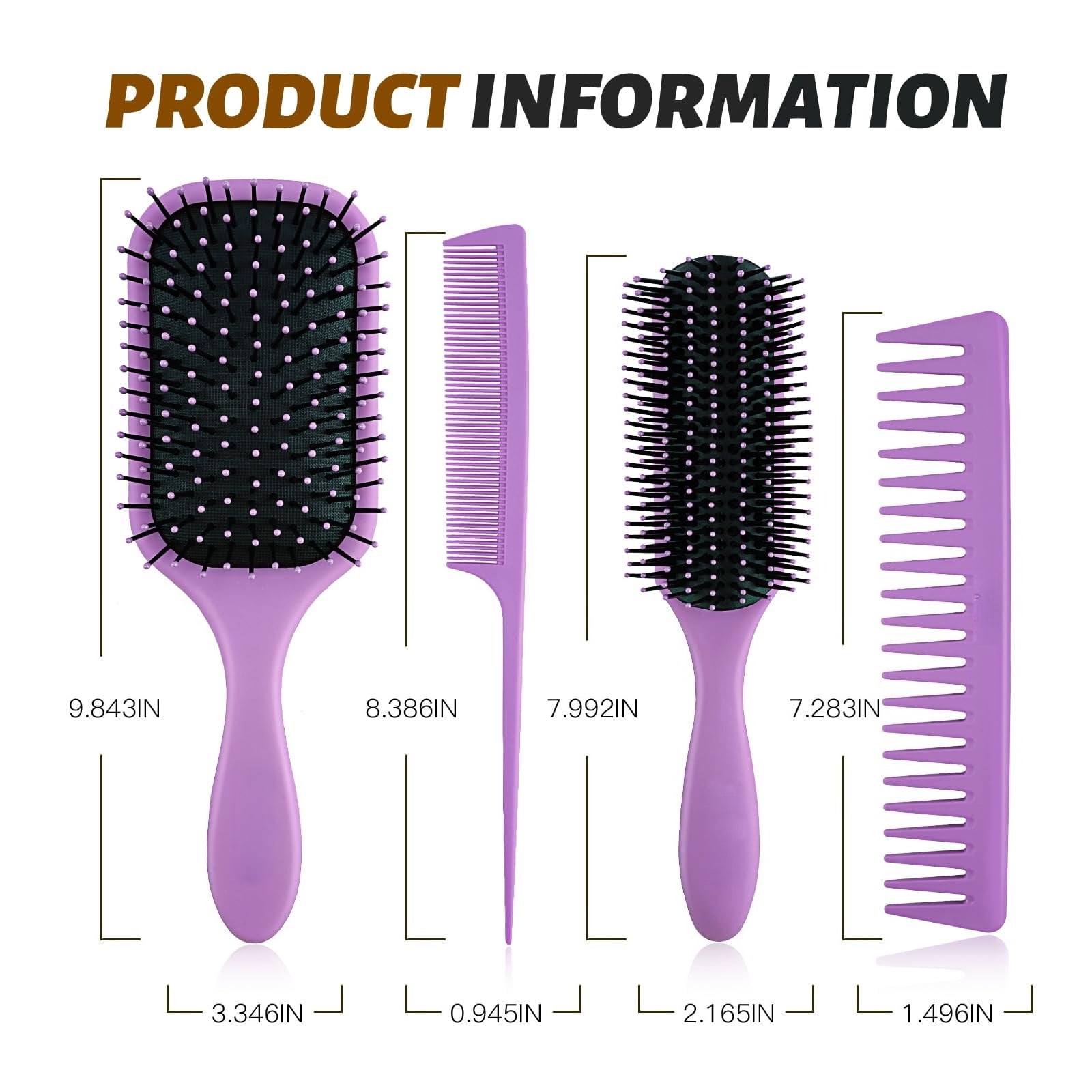 Hair Brush for Women and Men, 4Pcs Paddle Brush Detangling Brush Hair Comb Set for Long Thick Thin Curly Hair, Hairbrush Great On Wet or Dry, No More Tangle
