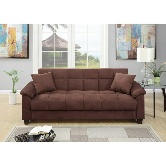 Contemporary Chocolate Microfiber Sofa with Storage | 84"x36"x34"H