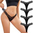 thumbnail image 1 of Gibobby Bragas Regalo de Navidad 4 piezas Paquete de Tanga para dama Calzoncillos Bragas de encaje sexy Ropa interior Bragas Bikini Sólido Calzoncillos para mujer(Negro,G), 1 of 5