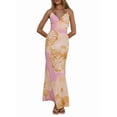 thumbnail image 3 of Womens Floral Dresses Spaghetti Strap V Neck Bodycon Maxi Beach Dress Elegant Party Long Dresses Yellow M, 3 of 9