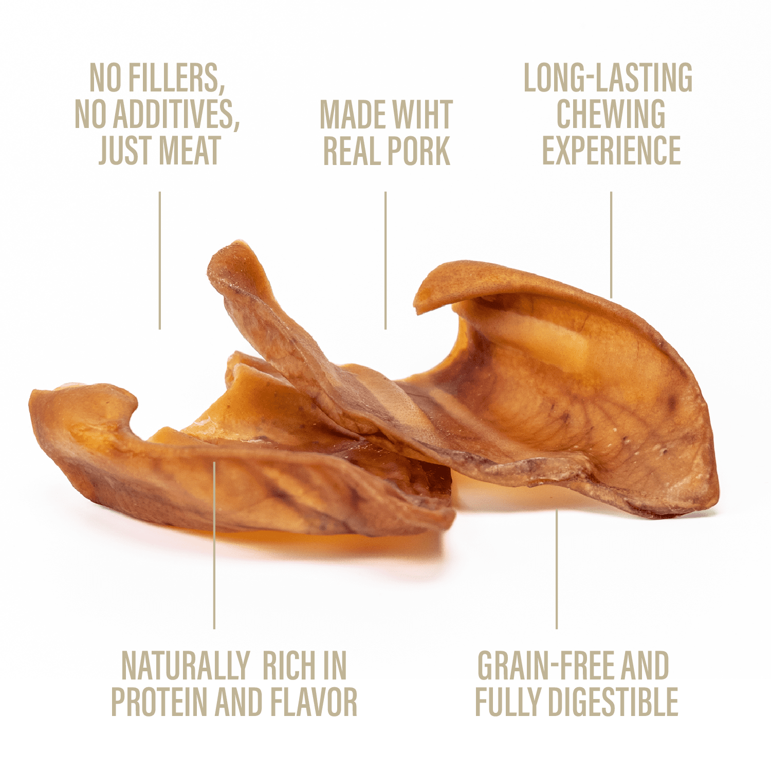 Chewer's Joy Pig Ears Natural Dog Treats, Single Ingredient Long-Lasting Chews, High Protein, 12 Count