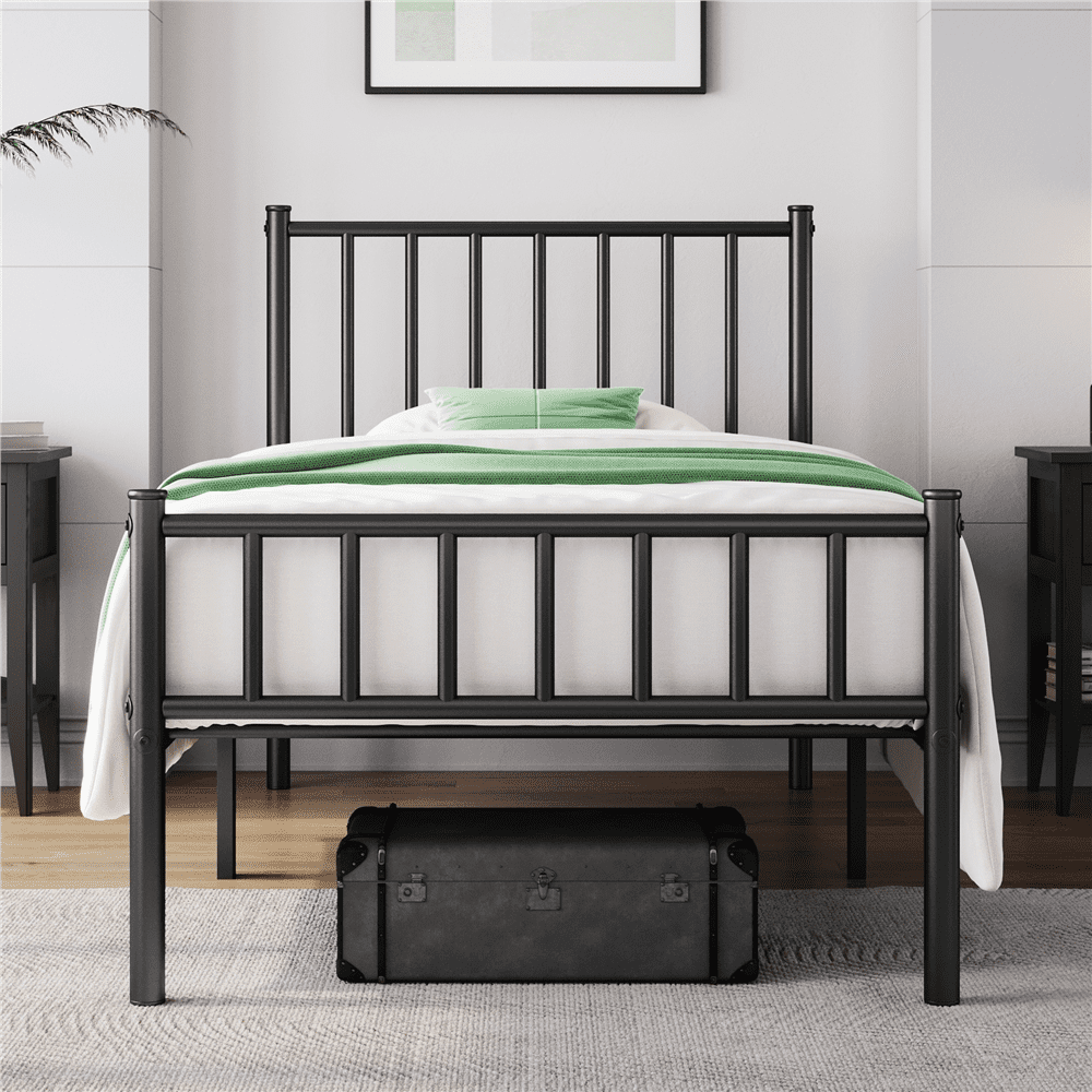 Renwick Twin Size Metal Platform Bed with Headboard, Black