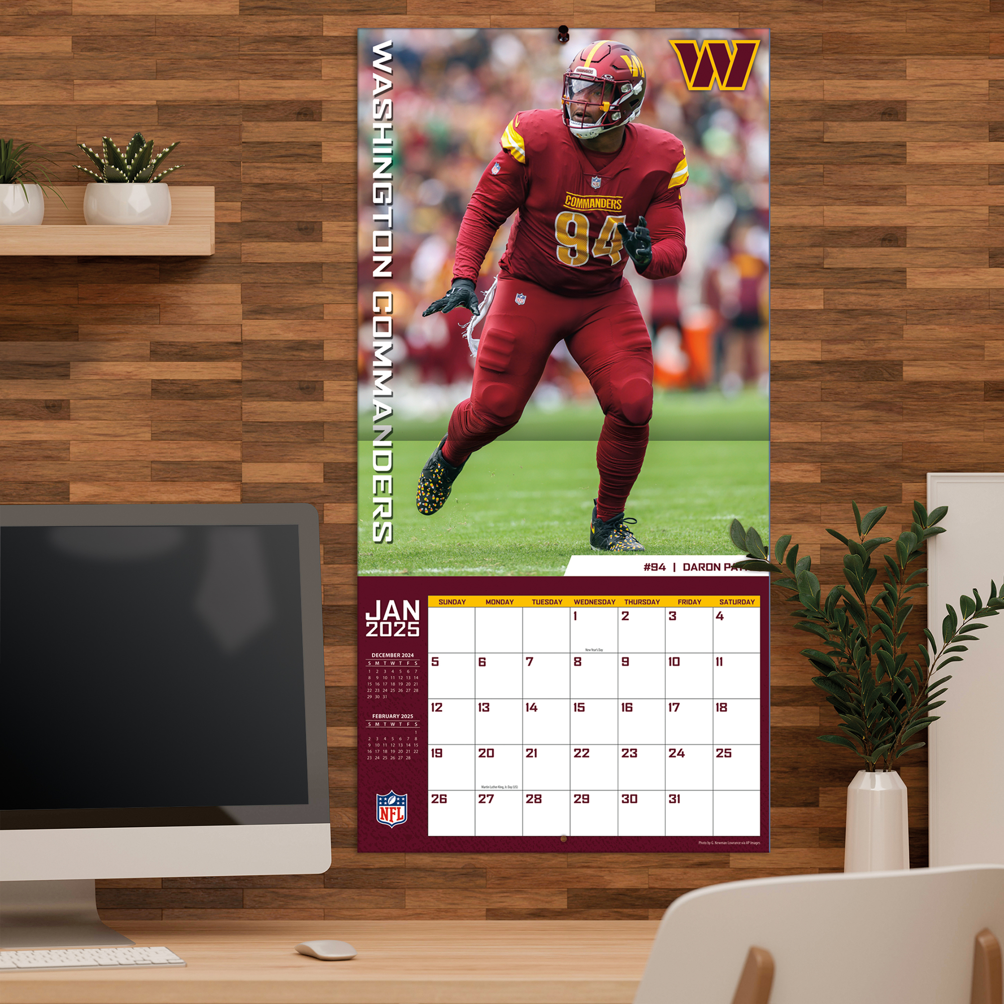 2025 12X12 TEAM WALL CALENDAR, WASHINGTON COMMANDERS