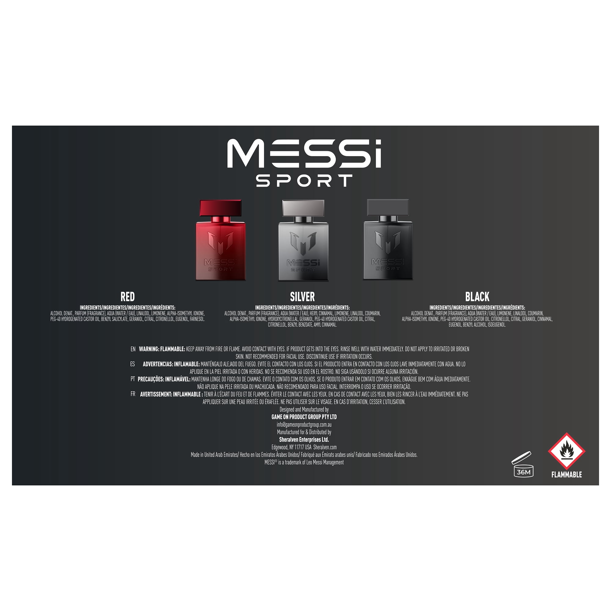 Messi Sport Fragrance Set for Men, 3-Piece Eau de Toilette Coffret, Black Silver Red Scents, 3 x 1.0 fl oz Spray